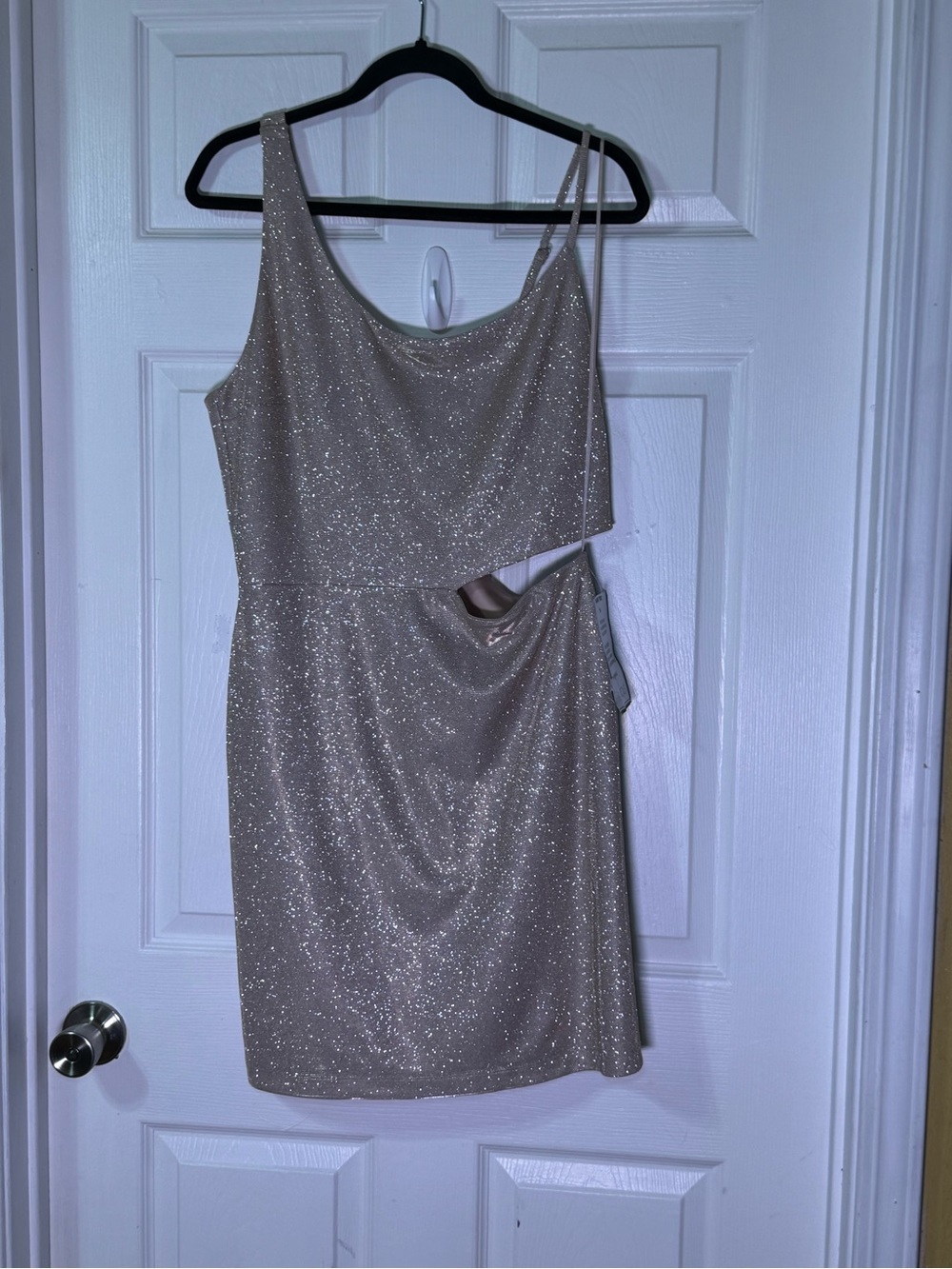 Macy's Sparkling One-Shoulder Taupe Asymmetrical Cocktail Dress